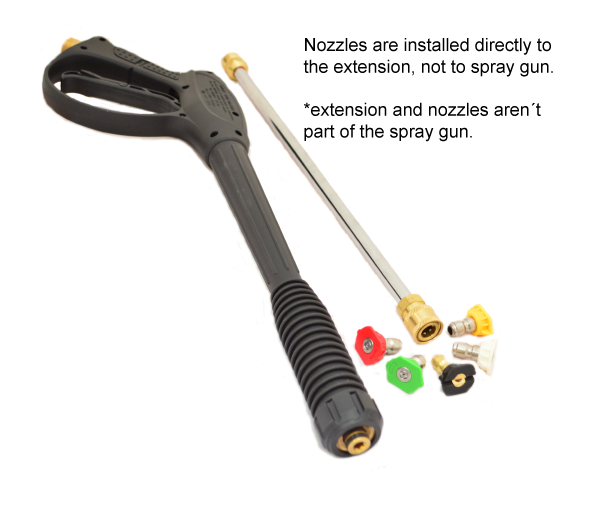 Nozzles are installed directly to the extension, not to spray gun. *extension and nozzles aren´t part of the spray gun.